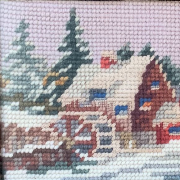 VTG Needlepoint Grist Mill Snow Water Wheel Winter Landscape Stitchery Barn - Picture 5 of 8